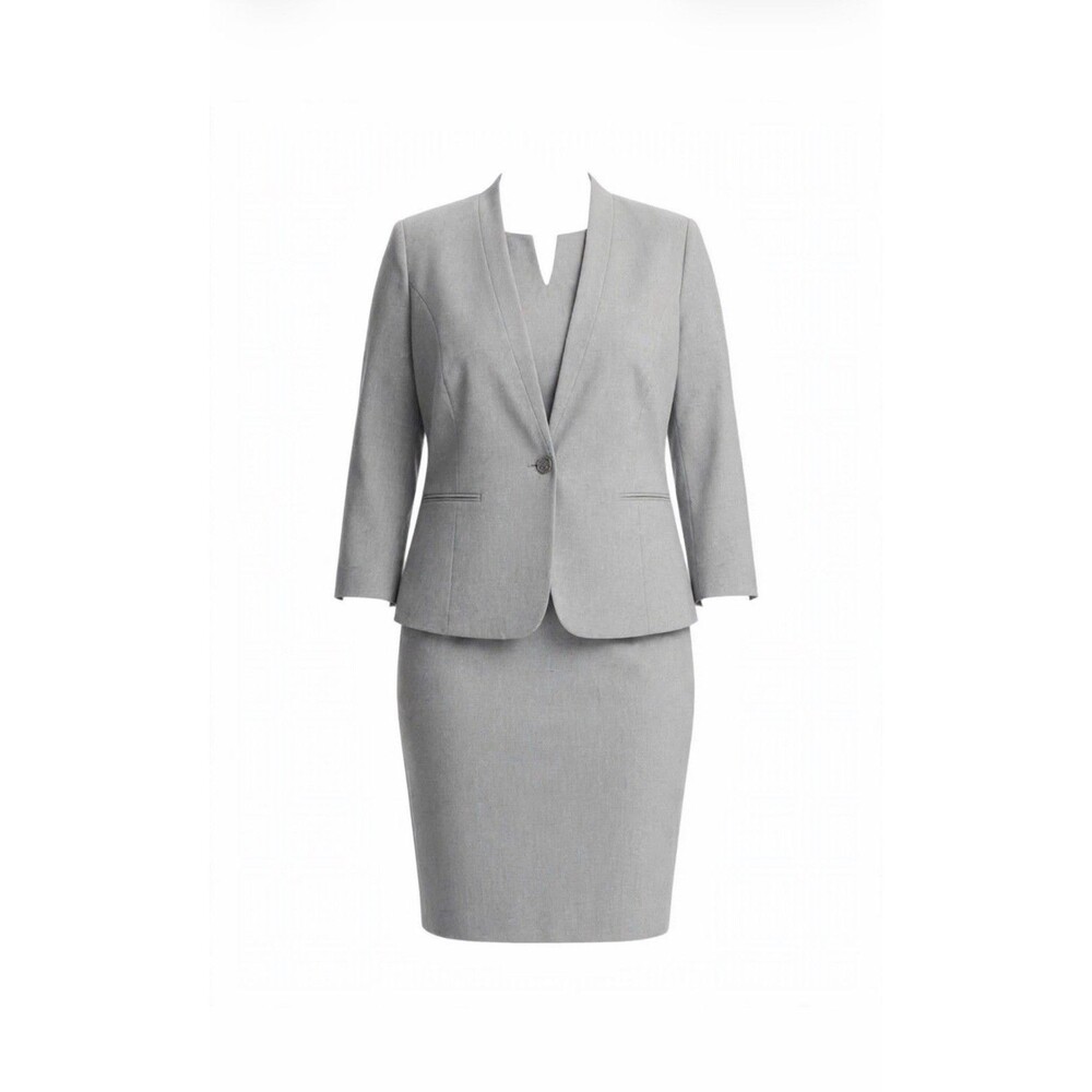 Preston & York 18 Gray 2Pc Suit Dress Set Long Work Formal Blazer